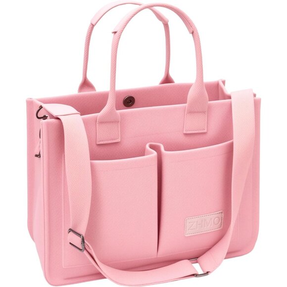 Women's Pink Imported Canvas Laptop Crossbody Work Large Tote Handbags
